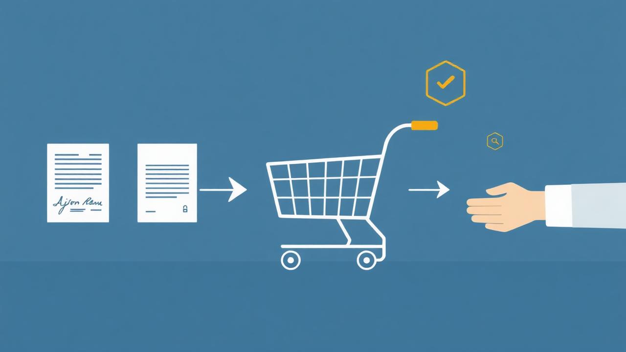 Illustration of contracts and approvals leading into a B2B checkout