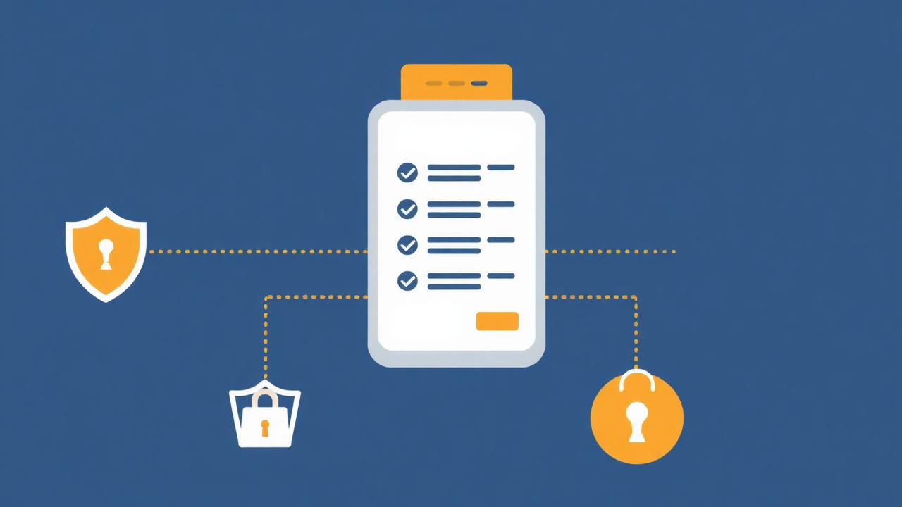 Contract document connected to a checkout terminal with shield and lock icons